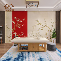 New Chinese style flower and bird background wall Bamboo and wood fiber integrated wallboard Living room health hall ear shop waterproof wallboard