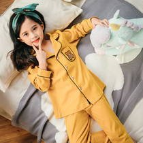 Childrens girls pajamas Cotton Spring and Autumn long sleeve suit solid color single-breasted middle-aged girl princess home clothes