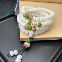 Water Furong (Lotus) multi-circle natural Bodhi carving White Jade Bodhi Buddha beads leisure hand string big card leak