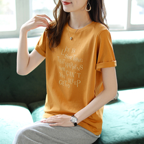 Baoshi Li fashion round neck printed letter short sleeve T-shirt female 2021 new summer solid color loose short top