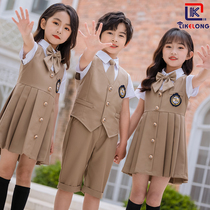Primary school childrens school uniforms Xia Yinglun Wind Machia Childrens class clothes Suit Kindergarten Garden Suit Summer Dress College Wind Three Sets