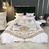 High-end new atmospheric cotton four-piece set 100 cotton satin jacquard embroidery Nordic style luxury bedding