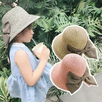 Childrens straw hat girls small fresh sun hat baby vacation sun protection summer parent-child sun hat travel beach hat
