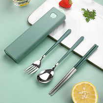 Student one-man portable cute cutlery Three sets spoon fork Chopsticks Suit Spoon stainless steel containing box