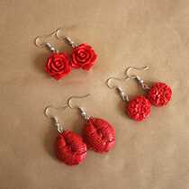 Original handmade cinnabar red earrings exaggerated festive red earrings female retro earrings this year evil Chinese style