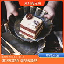 Sakura on the flower to do old iron storage plate bread tray fruit plate country wind photo props round home furnishings