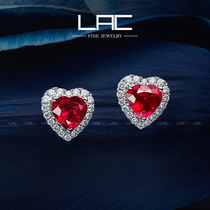 LAC high jewelry natural pigeon blood red jewel stud earrings female 18K gold inlaid diamond colored gemstone earrings