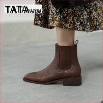 TATA YATOU He her girl shoes Korean version nude boots female retro 100 hitch short boots elastic thin skinny boots boot