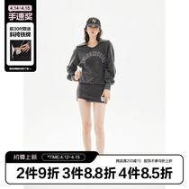 (LaluneDuCiel) LLDC washed grey overcoat head LOGO printed necrosary short dress Two suit women