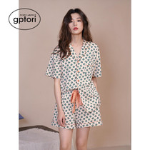 Japanese pajamas womens spring and summer new cotton suit collar short-sleeved suit original loose can be worn outside home clothes tide