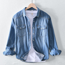 Blue Denim Shirt Man 2021 Fall New Long Sleeves Dress Outside Wearing Sunday 100 Lap Shirt Jacket