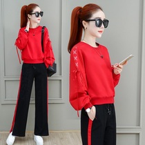 Sports style ins features set women 2020 new early spring pants wide leg pants two-piece Foreign Air Age