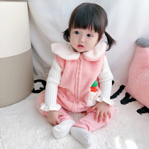 Korean baby dress female baby pants cute rabbit ear shape jumpsuit trousers spring and autumn dress Tide pants