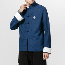 Chinese style shirt men long sleeve national tide couple retro chic Tang dress buckle shirt trend groomsman suit brother suit