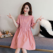 Full Cotton Big Code Loose Tandem Dress Woman 2021 Summer new Korean version High waist student Fat MM Chater with slim A-word dress