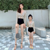 Hot Spring Parent-child Swimsuit New Belly Covering Slim Sweet Conservative Elegant Sunscreen Long Sleeve Mother and Daughter Family Clothing