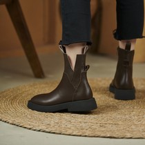 Martin boots English wind 2021 autumn and winter New black leather plus velvet net red thick bottom explosive short boots children