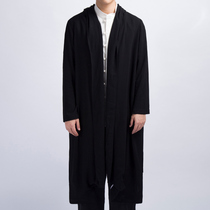 Flax Buddhist mens Chinese style cloak Cape cardigan costume jacket monk dress vintage mid-length windbreaker