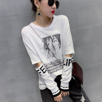 European Standing Jersey Woman 2022 Autumn Dress New Foreign Gas Fashion Printed T-Shirt Woman Long Sleeve Loose 100 Hitch Blouse