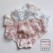 Soft lace underwear women confused transparent mesh large bow cute girl Summer thin ladies breifs