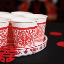 Wedding wedding banquet with happy event disposable paper cup happy wedding cup thick wedding banquet with big red word water Cup