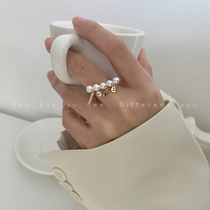 LOVE letter zircon Pearl cross opening ring female light luxury niche design fashion personality adjustable ring