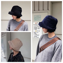  Japanese wild flanging corduroy fisherman hat literary Korean version of autumn and winter thickened warm hat female