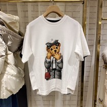 Small Bear short sleeve T-shirt woman 2022 Summer new water drill round collar loose cartoon patterned blouses TTRA204C24S