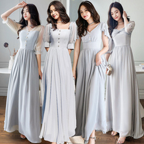 Bridesmaid dress 2021 new summer gray wedding sister dress long-sleeved bridesmaid group satin dress skirt women are thin