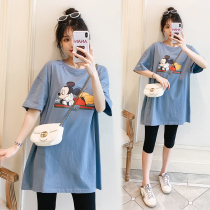 Large size pregnant womens summer short sleeve loose T-shirt 200kg pregnant women summer fashion casual two-piece pregnant women set