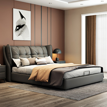 Medium style minimalist light luxury air bed modern simple master bed double wedding bed 1 5 m leather soft leather leather bed