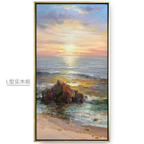 Pure hand-painted entrance oil painting Corridor aisle hanging painting Sea view Sunrise New Chinese living room decoration painting Light luxury vertical version