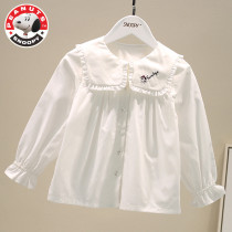 Snoopy Childrens Clothing Girls Spring and Autumn Fried Street Tops New Long Sleeve Doll Collar Shirts Cotton Childrens White Shirts