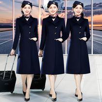 Flight attendant uniform 2021 new autumn winter woolen coat womens overalls long English style professional attire