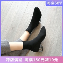 Special Price Clear Cabin Pointed Coarse Heel Socks Boots Women Comfort 100 Hitch Knit Socks Shoes Mesh Red Elastic Lean Boots Short
