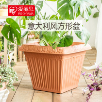 Love Rieth Gardening Square Basin Thickened Germline Pelvic Relief Resin Pottery Flower Pot Balcony Vegetable Planting Basin Alice