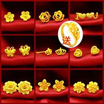 Zhou Dafu Huanmei never drops the color multiple rose hearts 24K gold earrings 999 foot gold 18K gold