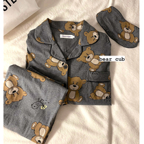 VIRRI CIAGA pyjamas womens spring and autumn long sleeves pure cotton small bear sweet couple home for mens loose and thin suit