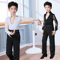 Spring and summer mens Latin exam class Long sleeves one-piece clothes childrens competition to perform lace with drill performance to practice utility-boy