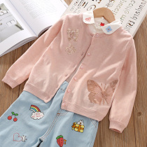 Girls cardiovert sweatshirt pure cotton boy dress Korean version foreign air baby outside lap knit cardiovert 2022 spring autumn new thin coat