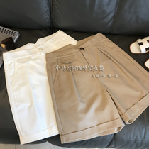 (Wearing a charming little waist) spring and summer New ~ high waist thin fake Pocket Workwear wide legs casual shorts women