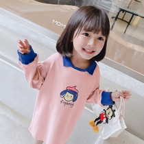 Girls cartoon dress Autumn Korean version of childrens net red skirt super western style childrens casual polo dress