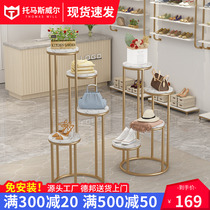 Clothing store window display golden high and low shoe bags four-layer Mid-island display props marble decorative flowing platform