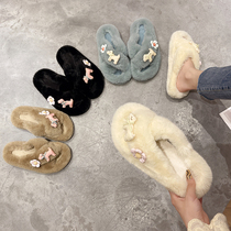 Cross wool slippers female summer 2021 Korean version of new fairy wind wear flat slippers Fashion Net Red