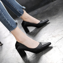 2021 Spring New pointed high heel small size womens shoes 31 32 33 thick heel professional black size single shoes 41 43