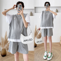 Pregnant woman summer clothing suit out of fashion style 2022 new blouses loot big code t-shirt summer two sets damp