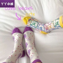 2021 new colorful bear glass silk thin girl stockings breathable retro Japanese cartoon cute socks
