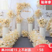 Wedding decoration champagne color system simulation Flower Wedding Hall hotel stage layout floor Flower road guide flower corner flower hanging flower