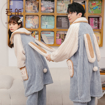 Couple coral suede pyjamas womens spring autumn winter style cuddly thickened flannel mens sleepwear gowns suit home clothes