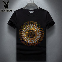 Playboy short sleeve T-shirt mens European and American street fashion brand size mens clothing plus fat fat man hot diamond body shirt
